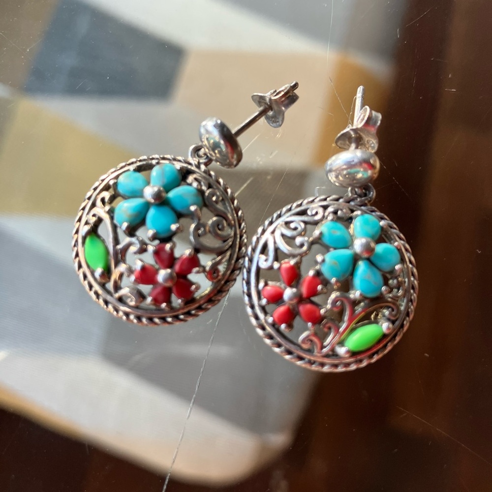 Blue and Silver Filigree Earrings with Intricate Design
